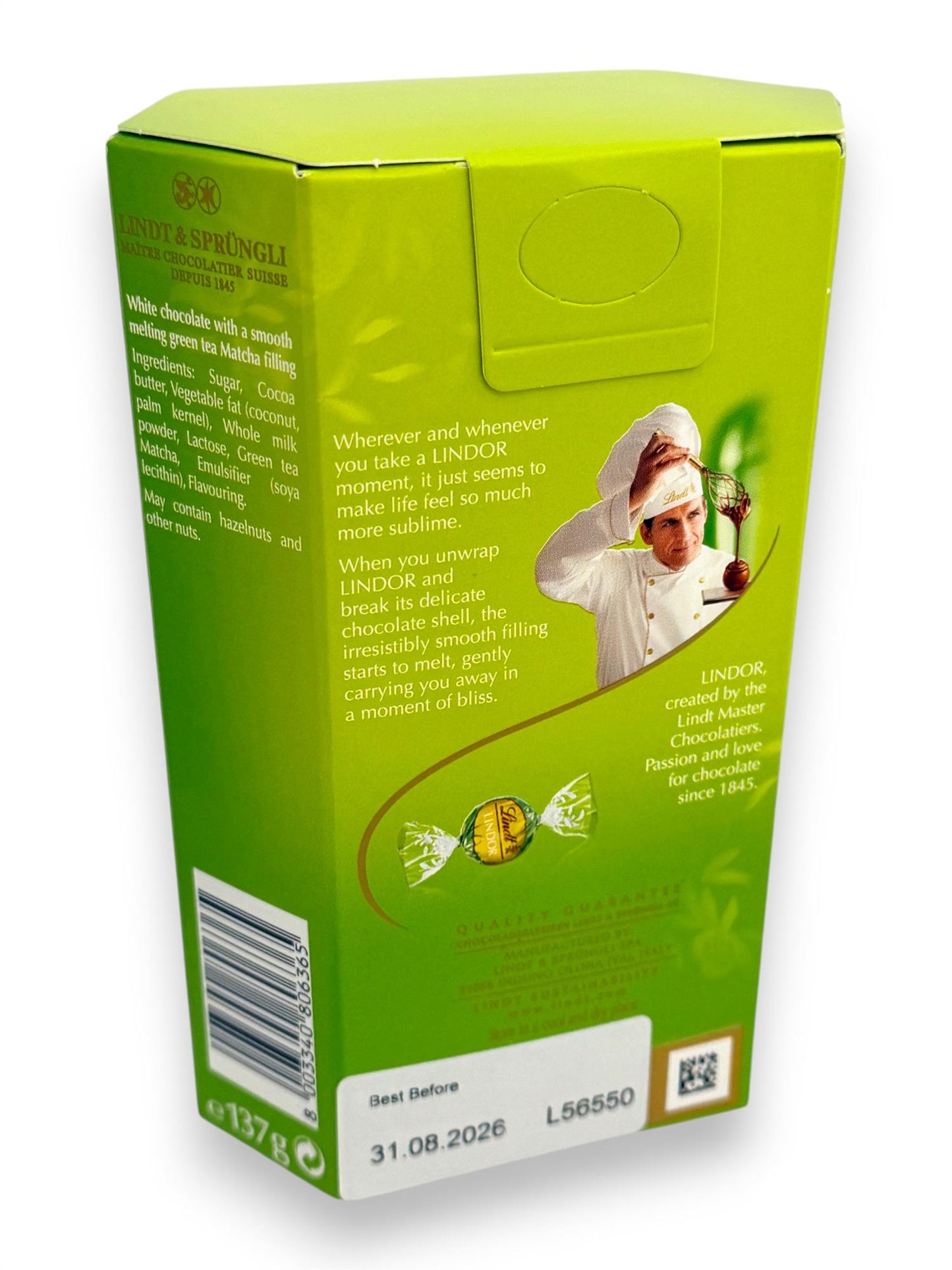 Lindt Lindor Matcha White Chocolate Truffles 137g Gift Box Swiss Chocolate