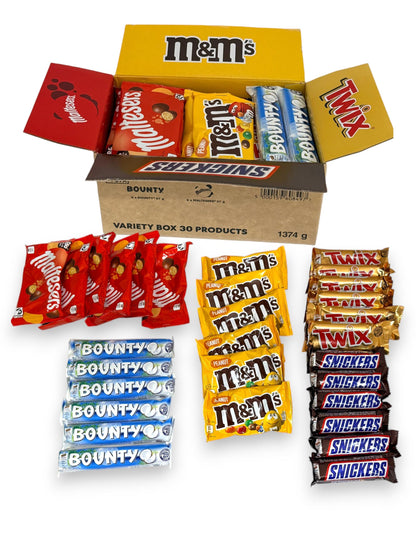 Mars Chocolate Variety Box 30 Bars Snickers Twix Bounty M&M's Maltesers