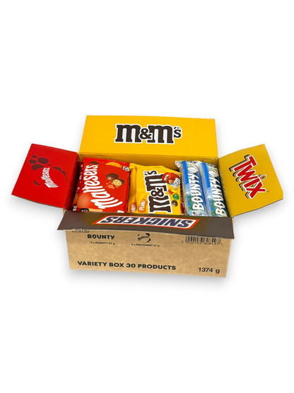 Mars Chocolate Variety Box 30 Bars Snickers Twix Bounty M&M's Maltesers