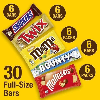 Mars Chocolate Variety Box 30 Bars Snickers Twix Bounty M&M's Maltesers