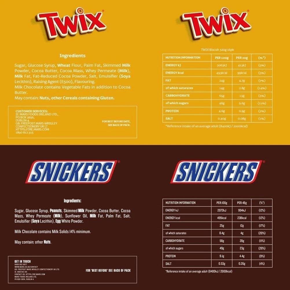 Mars Chocolate Variety Box 30 Bars Snickers Twix Bounty M&M's Maltesers