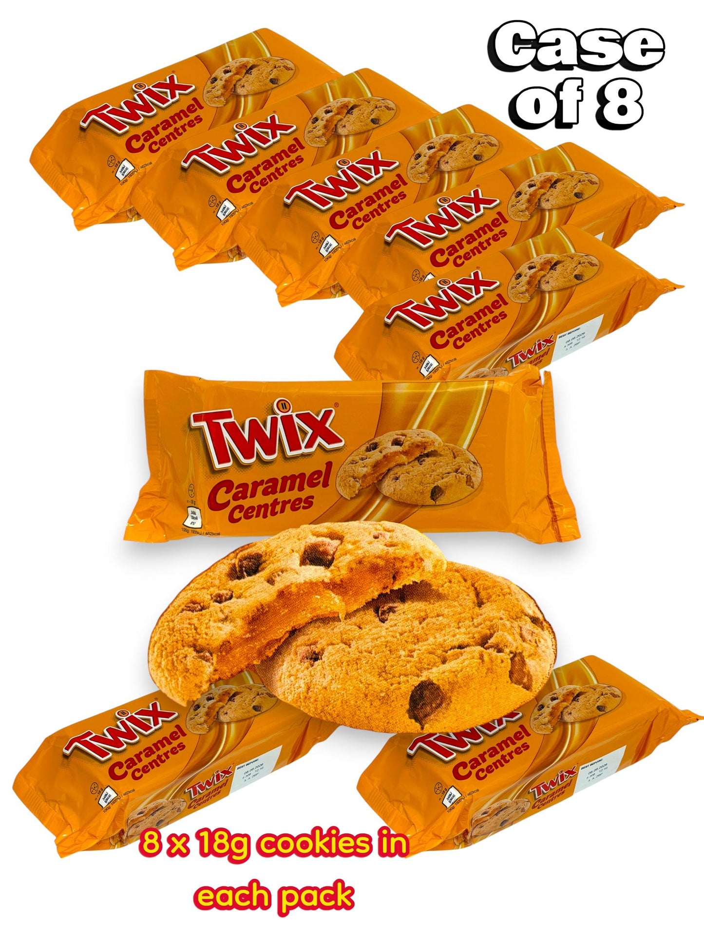 8 x Twix Caramel Centres Cookies 144g Packs Chocolate Biscuit Bulk Case