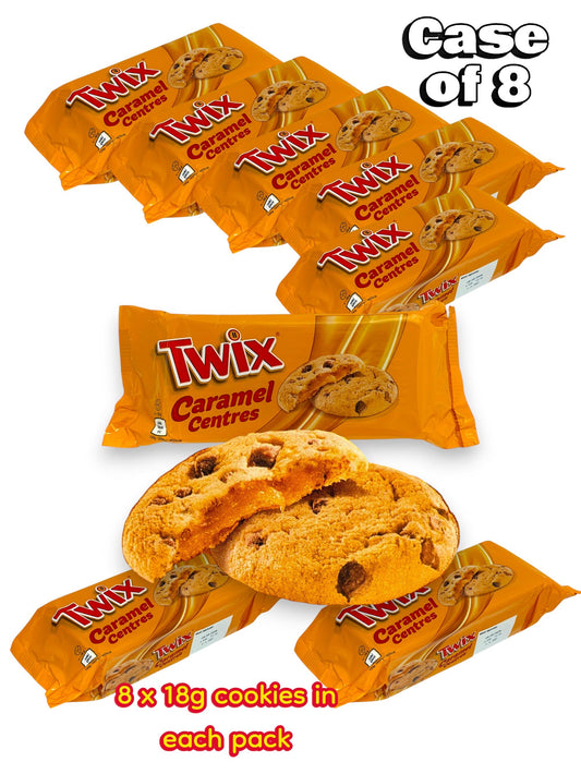 8 x Twix Caramel Centres Cookies 144g Packs Chocolate Biscuit Bulk Case