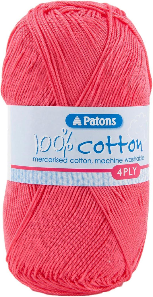 Patons Cotton 4 Ply Yarn 10x100g Bright Pink Soft Crochet Wool