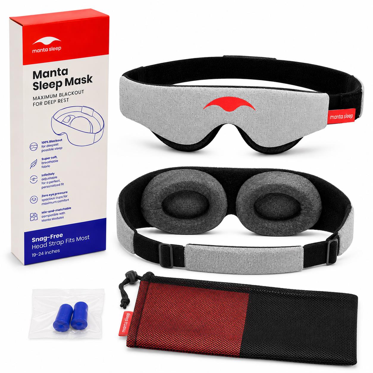 Manta Sleep Mask 100% Blackout Eye Mask Travel Sleep Blindfold with Ear Plugs
