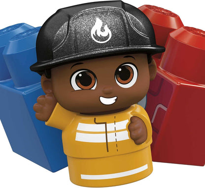 MEGA BLOKS Toddler Building Blocks Fire Truck with 1 Block Buddies Figure, Freddy Firetruck for Toddlers 1-3