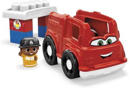 MEGA BLOKS Toddler Building Blocks Fire Truck with 1 Block Buddies Figure, Freddy Firetruck for Toddlers 1-3