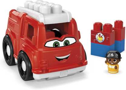 MEGA BLOKS Toddler Building Blocks Fire Truck with 1 Block Buddies Figure, Freddy Firetruck for Toddlers 1-3