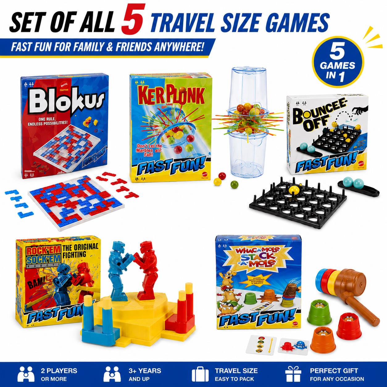 Mattel Fast Fun Travel Games – Complete Set of 5 Pocket Games