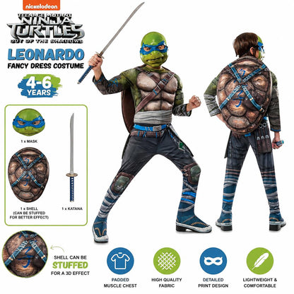 Rubies TMNT Leonardo Fancy Dress Costume 4-6 Years Turtle Ninja Outfit Set