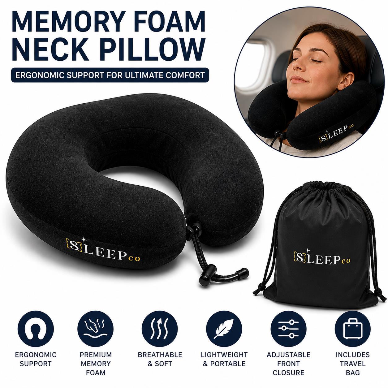 Travel Pillow Set Memory Foam Neck Pillow Blanket Eye Mask Ear Plugs Travel Kit
