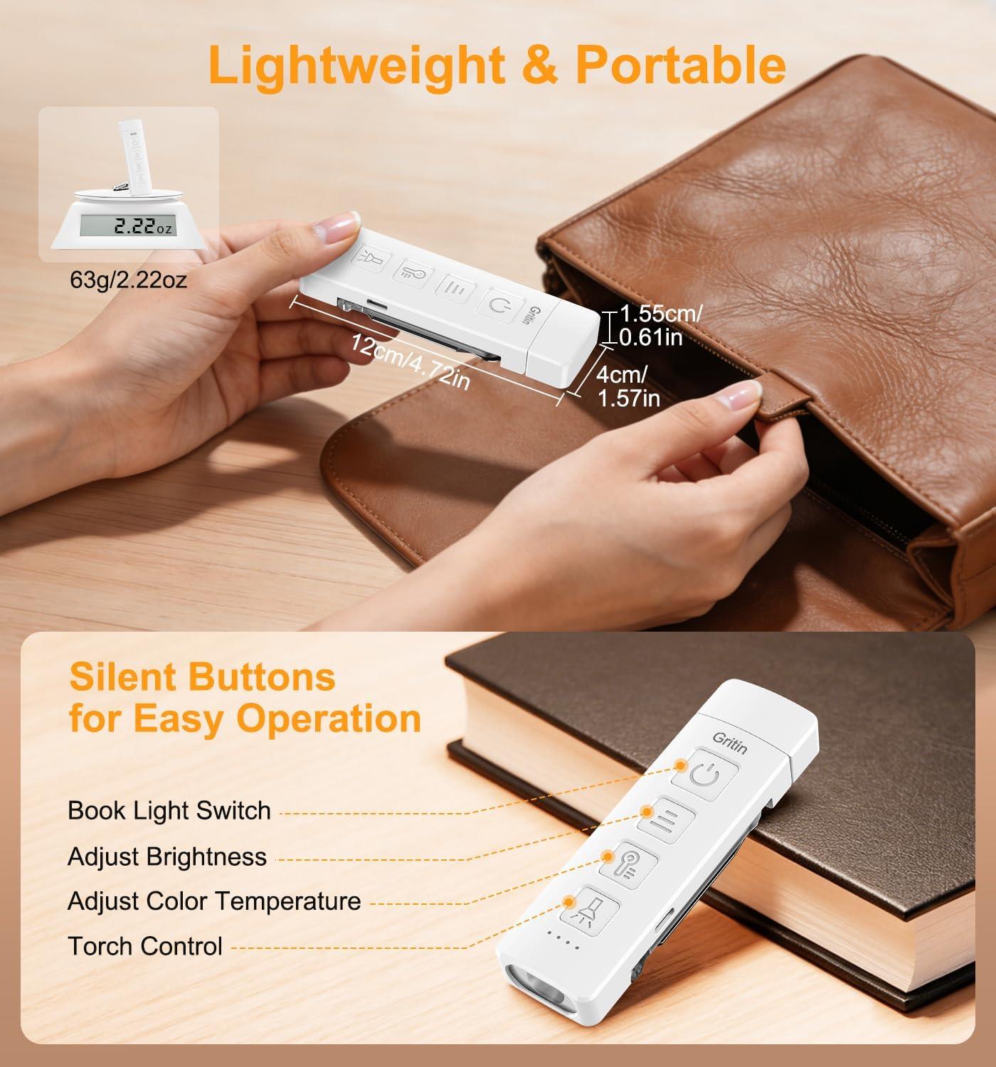 Gritin 2026 Gen 2 Rechargeable Book Light,2-in-1 Reading Light & Flashlight