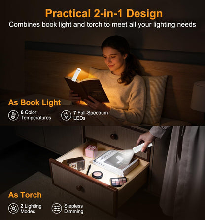 Gritin 2026 Gen 2 Rechargeable Book Light,2-in-1 Reading Light & Flashlight
