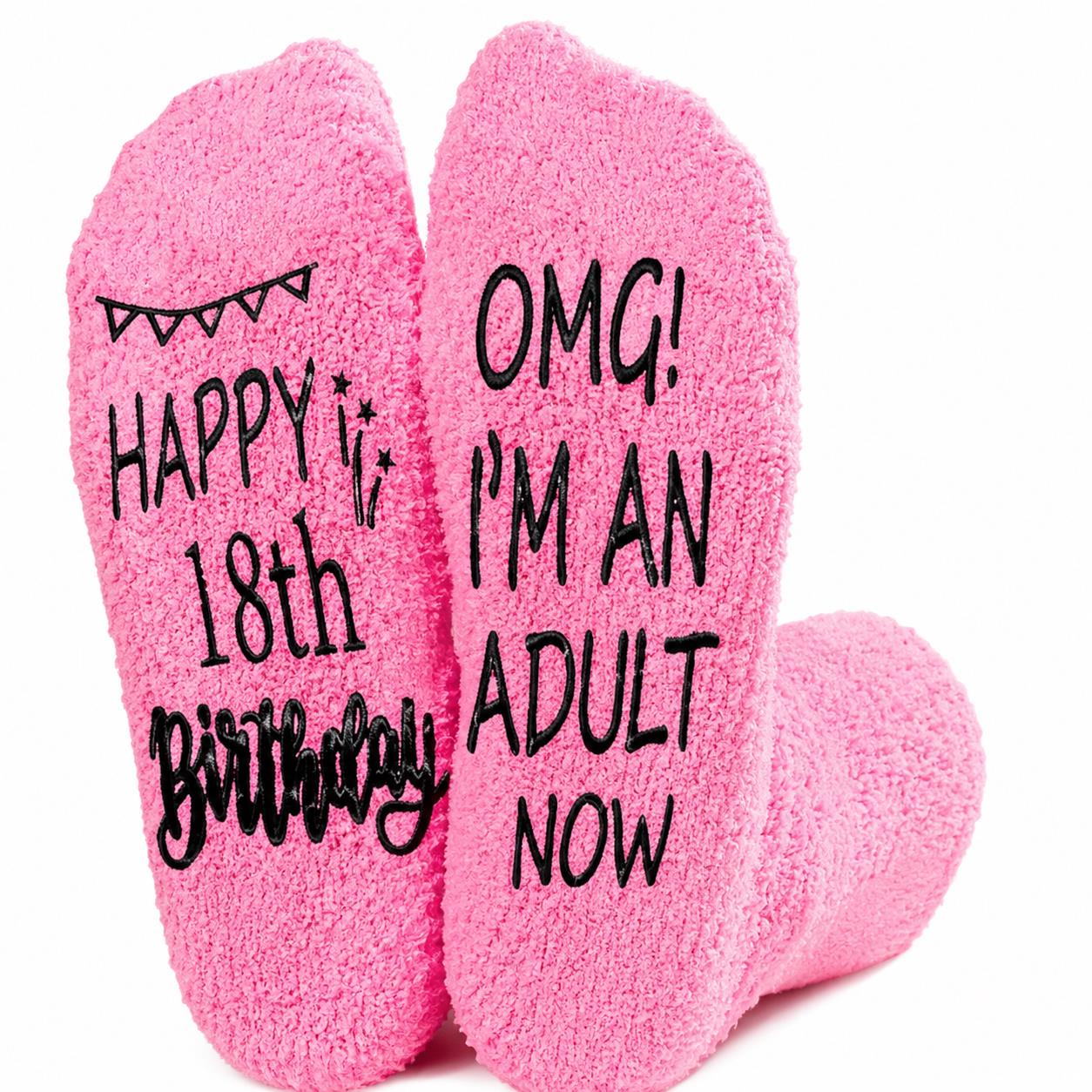 SwirlColor 18th Birthday Socks for Girls, Warm Comfortable Bed Socks Washable Girls Birthday Presents in 18th