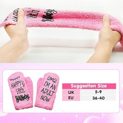 SwirlColor 18th Birthday Socks for Girls, Warm Comfortable Bed Socks Washable Girls Birthday Presents in 18th