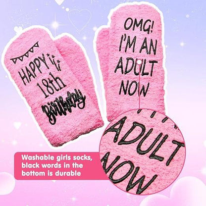 SwirlColor 18th Birthday Socks for Girls, Warm Comfortable Bed Socks Washable Girls Birthday Presents in 18th
