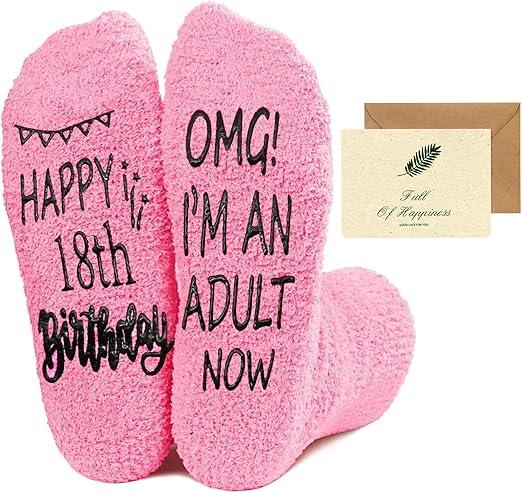 SwirlColor 18th Birthday Socks for Girls, Warm Comfortable Bed Socks Washable Girls Birthday Presents in 18th