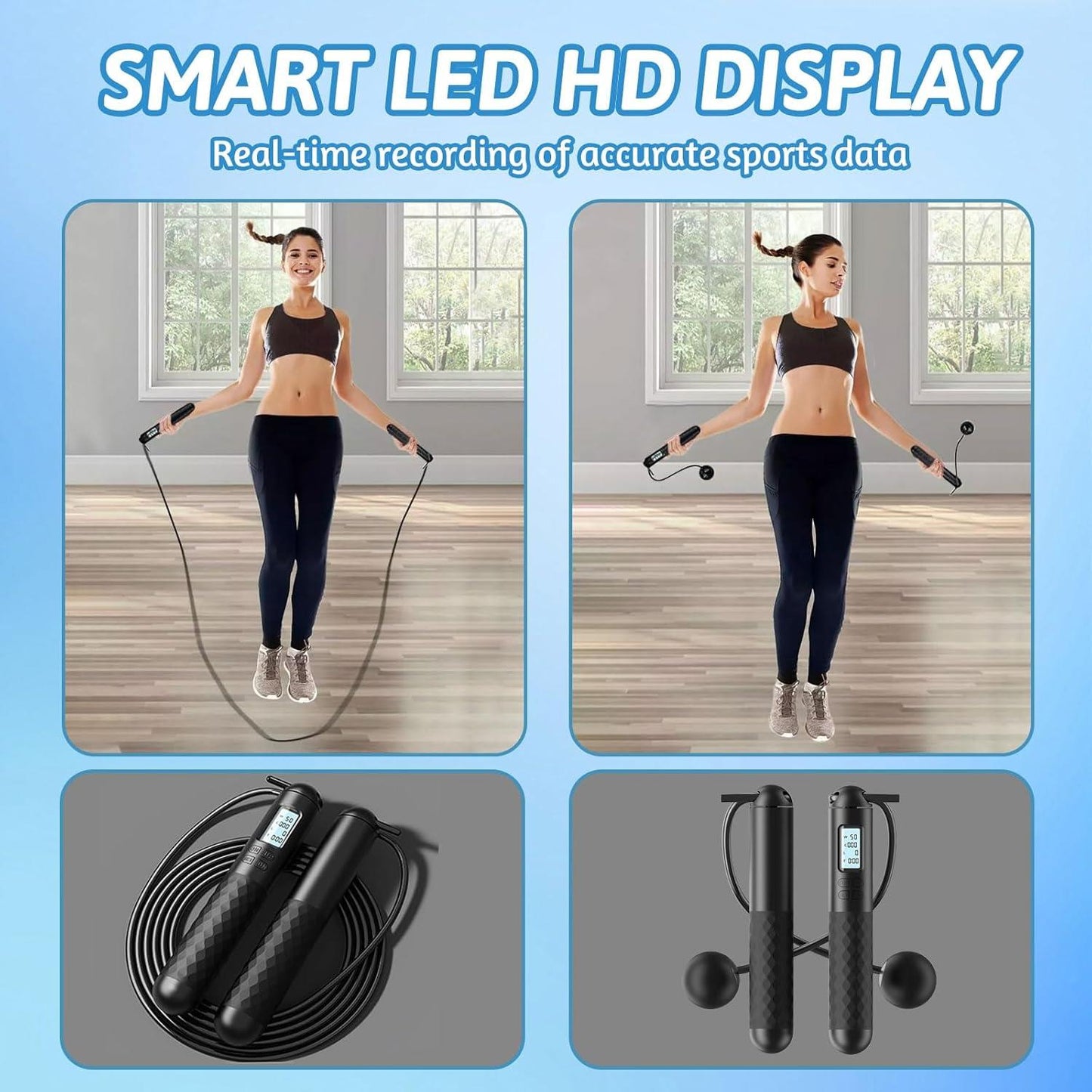 Cordless Skipping Rope with Digital Counter – Adjustable Jump Rope for Fitness Training