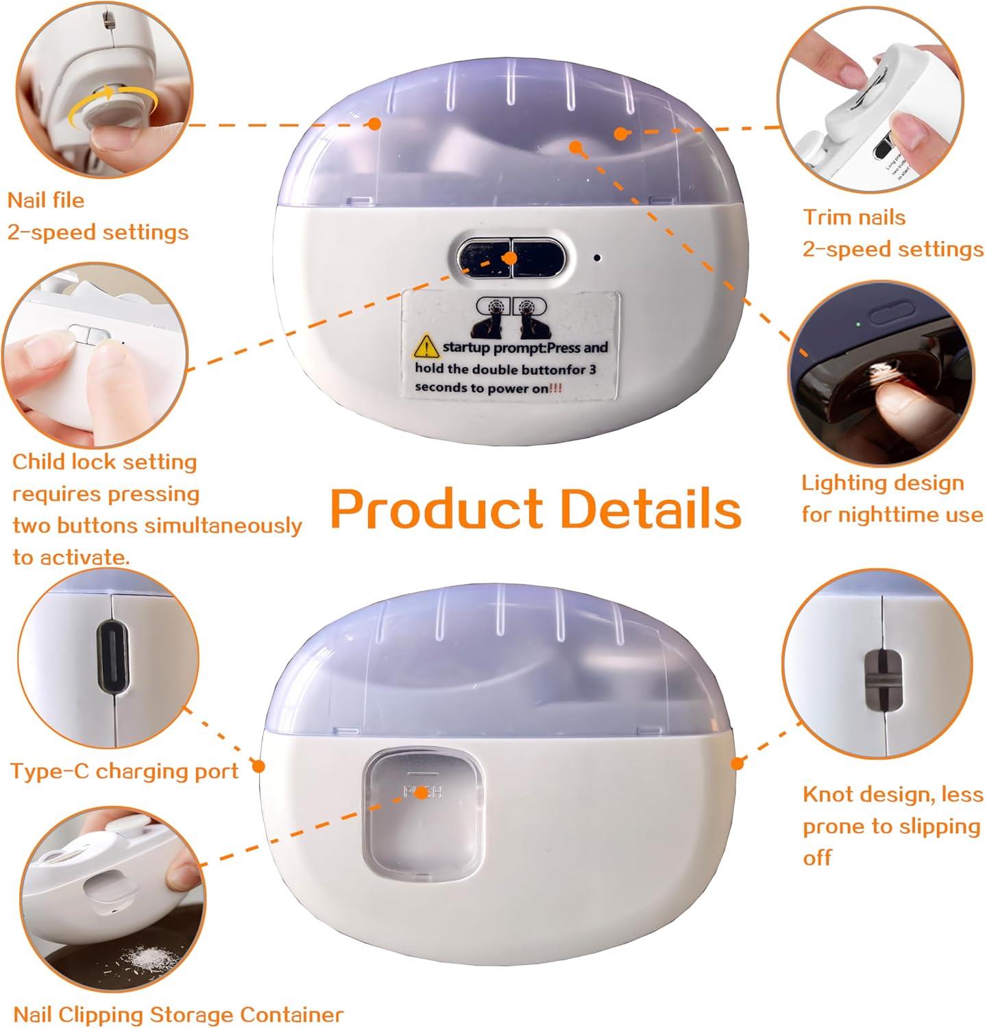 Electric Nail Clipper & Polisher – Automatic USB Rechargeable Nail Trimmer with LED Light