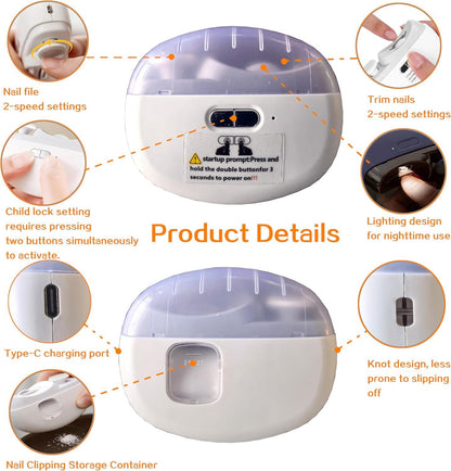 Electric Nail Clipper & Polisher – Automatic USB Rechargeable Nail Trimmer with LED Light