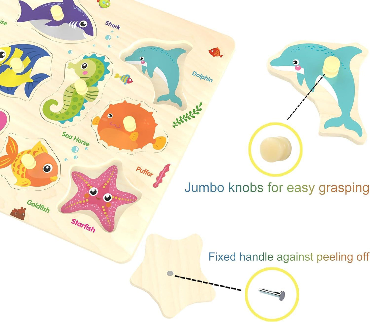 Wooden Sea Animal Peg Puzzle – Educational Montessori Wooden Toy for Toddlers 18+ Months