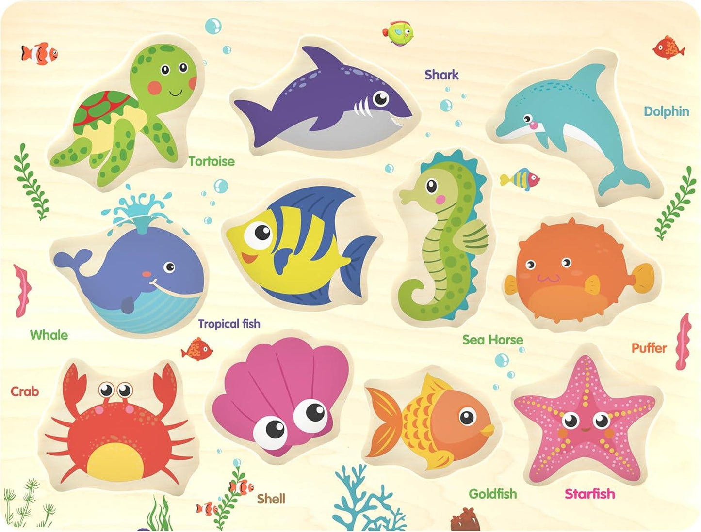 Wooden Sea Animal Peg Puzzle – Educational Montessori Wooden Toy for Toddlers 18+ Months