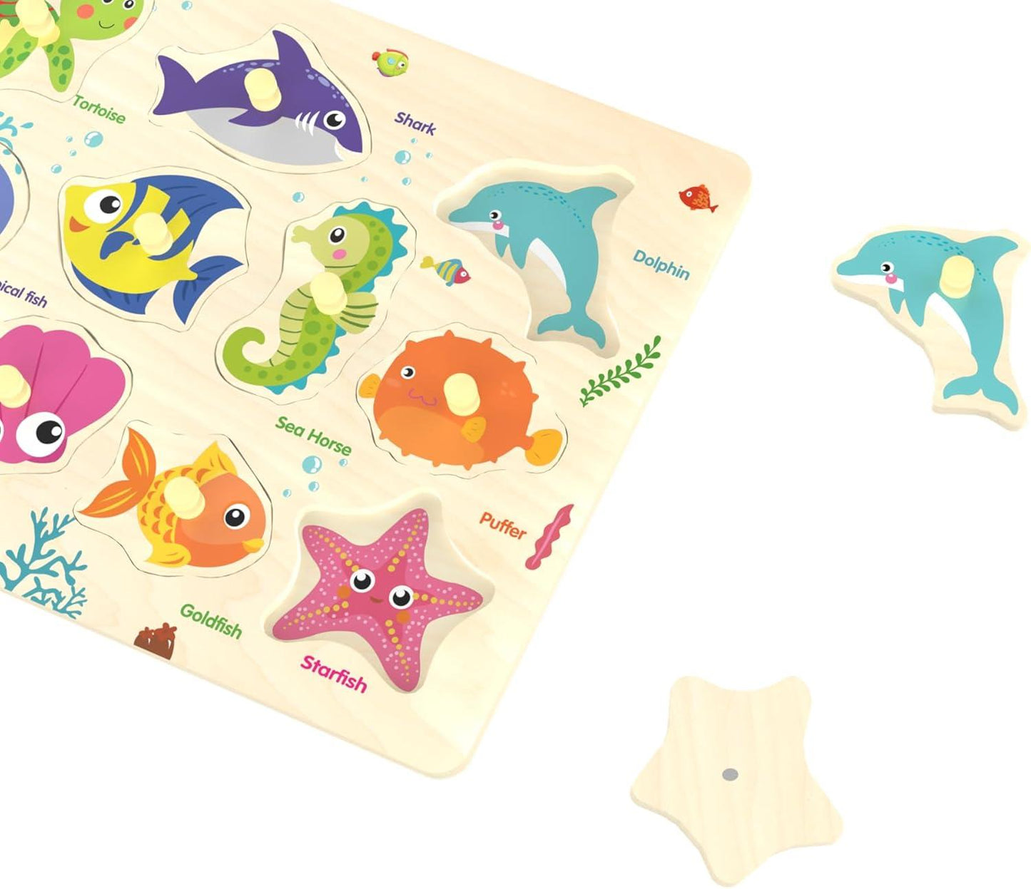 Wooden Sea Animal Peg Puzzle – Educational Montessori Wooden Toy for Toddlers 18+ Months