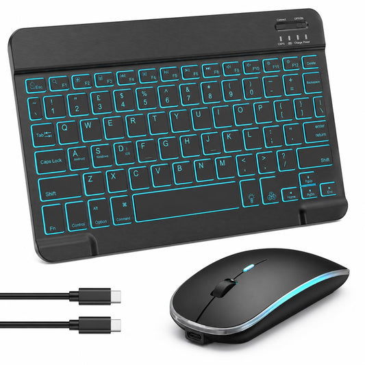 Bluetooth Keyboard & Mouse Set – Rechargeable UK QWERTY Backlit Wireless Combo
