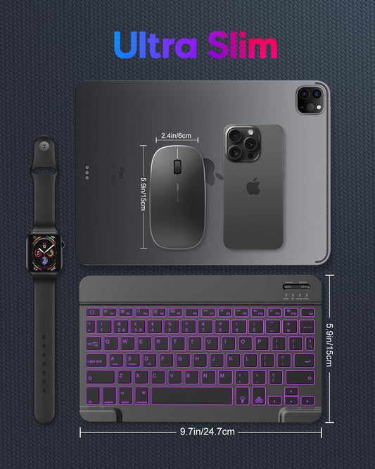 Bluetooth Keyboard & Mouse Set – Rechargeable UK QWERTY Backlit Wireless Combo