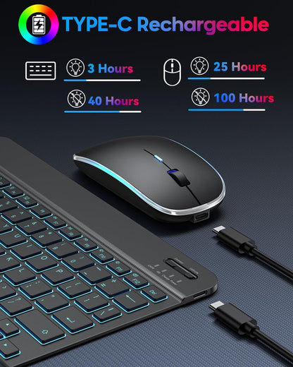 Bluetooth Keyboard & Mouse Set – Rechargeable UK QWERTY Backlit Wireless Combo