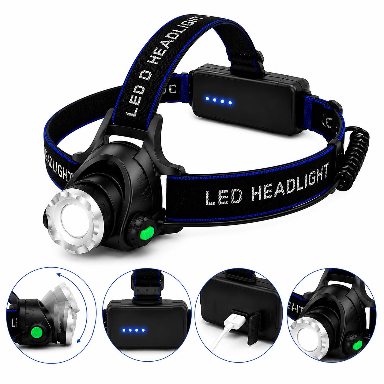 Rechargeable LED Head Torch Headlamp Super Bright USB Camping Work Hiking