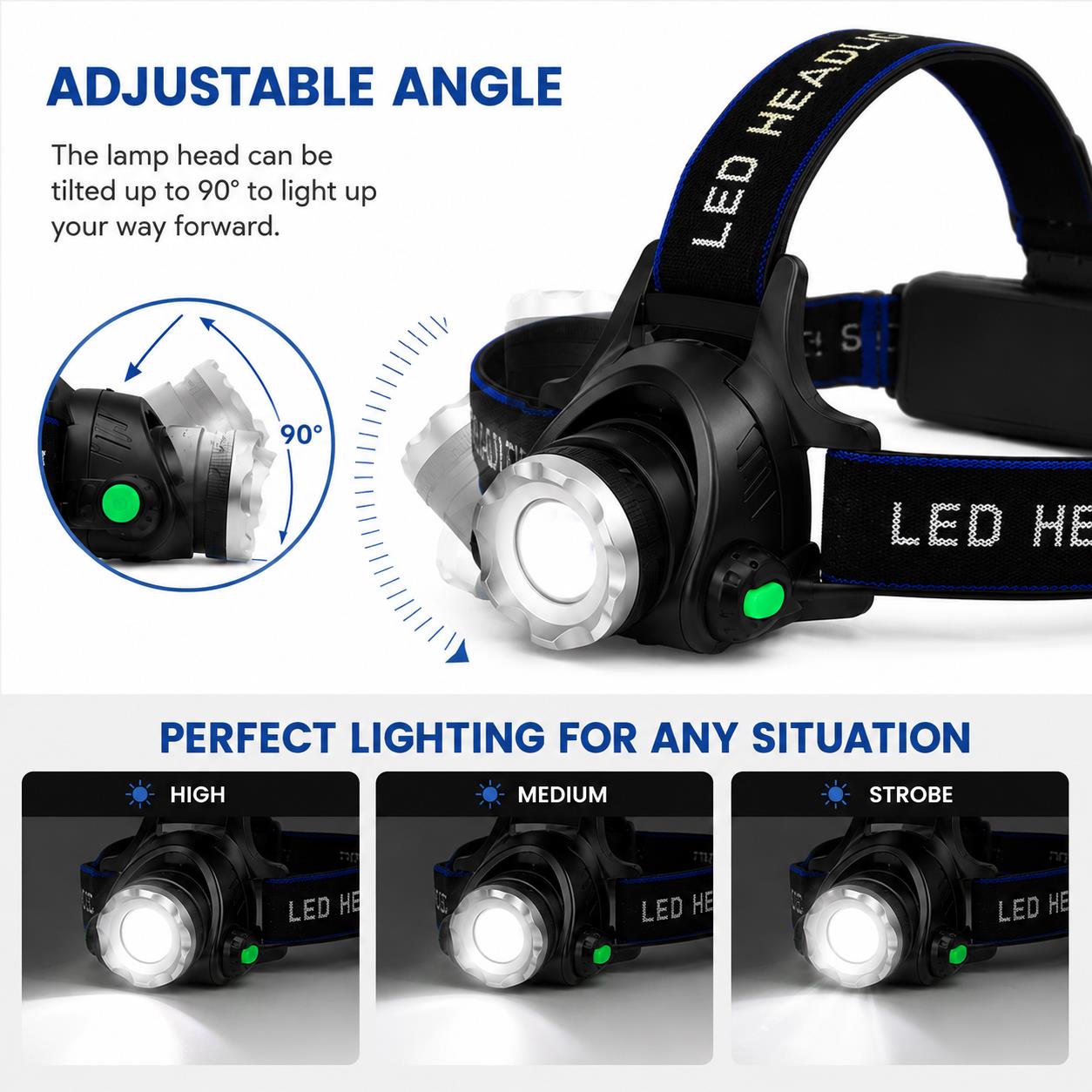 Rechargeable LED Head Torch Headlamp Super Bright USB Camping Work Hiking