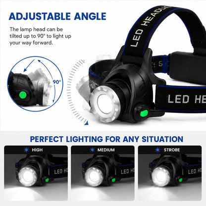 Rechargeable LED Head Torch Headlamp Super Bright USB Camping Work Hiking