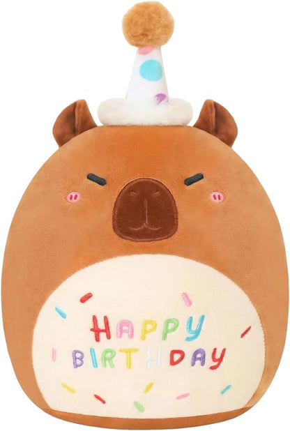 Capybara Plush Toy 25cm – Soft Stuffed Teddy with Birthday Hat & "Happy Birthday" Design