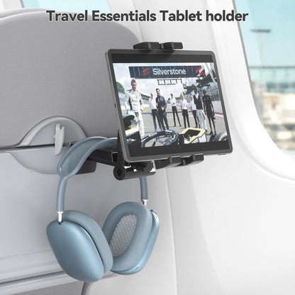 Airplane Tablet Holder Mount – 360° Adjustable Travel Stand for iPad, Phone & Tesla Model 3/Y