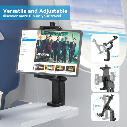 Airplane Tablet Holder Mount – 360° Adjustable Travel Stand for iPad, Phone & Tesla Model 3/Y