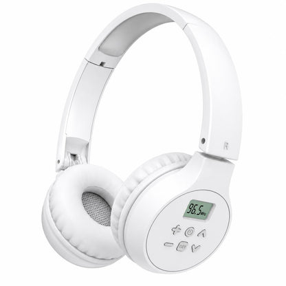 Portable FM Radio Headphones – Digital Stereo Radio with AUX Input, Foldable Design – White