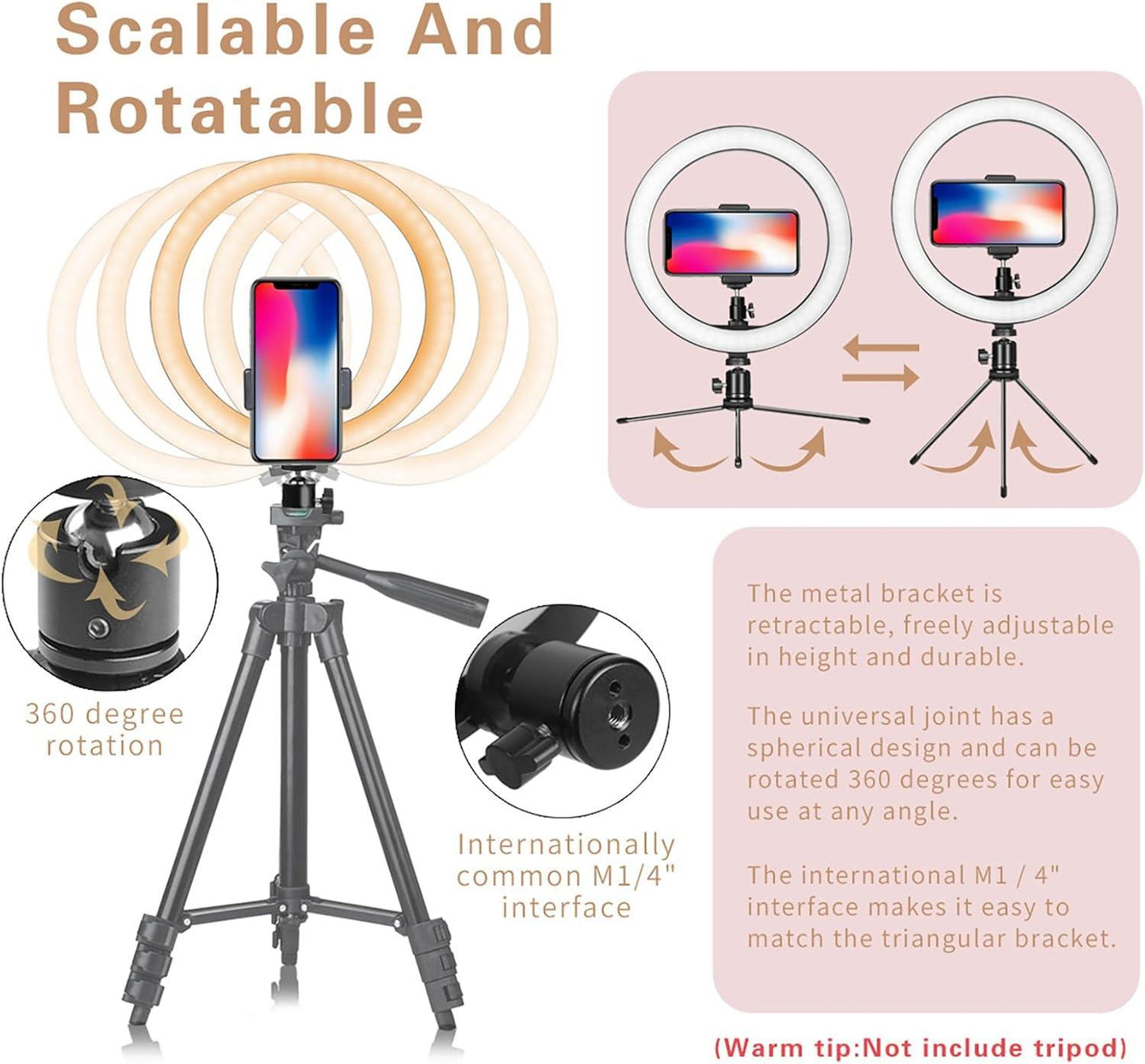 10" LED Ring Light with Tripod Stand & Phone Holder – Dimmable USB Light for Photography, Makeup & Live Streaming