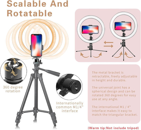 10" LED Ring Light with Tripod Stand & Phone Holder – Dimmable USB Light for Photography, Makeup & Live Streaming