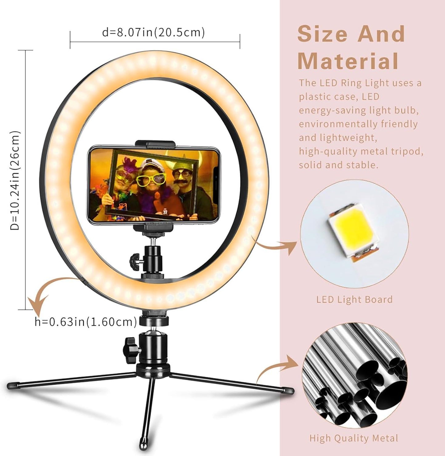 10" LED Ring Light with Tripod Stand & Phone Holder – Dimmable USB Light for Photography, Makeup & Live Streaming