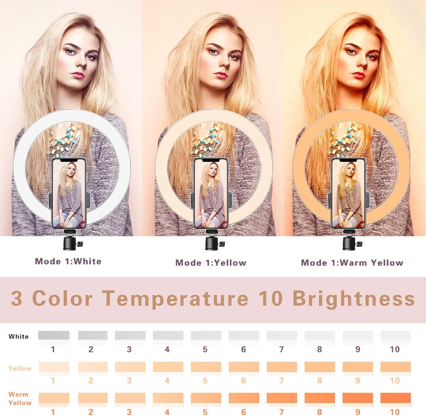 10" LED Ring Light with Tripod Stand & Phone Holder – Dimmable USB Light for Photography, Makeup & Live Streaming