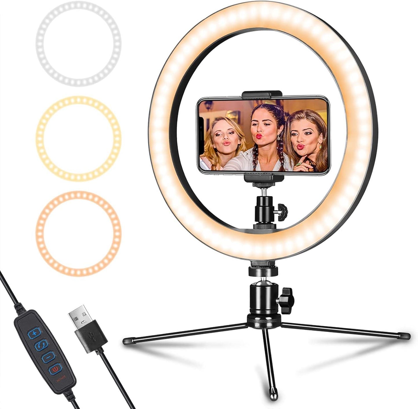 10" LED Ring Light with Tripod Stand & Phone Holder – Dimmable USB Light for Photography, Makeup & Live Streaming