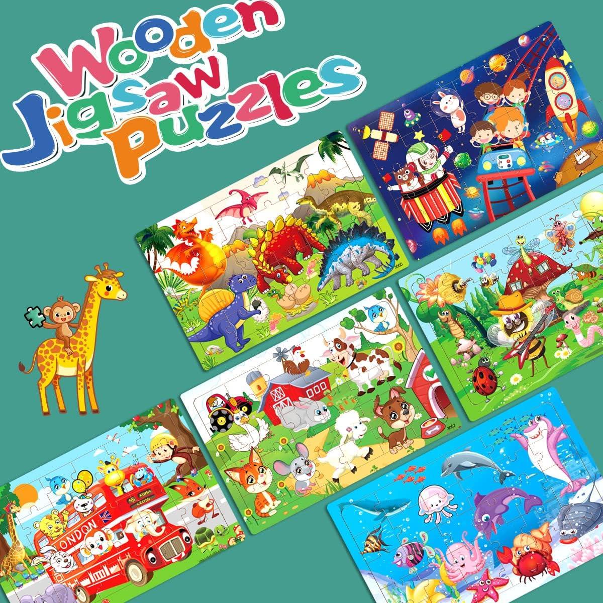 6 Pack Wooden Jigsaw Puzzles for Kids – Educational 30 Piece Puzzle Set for Ages 3–6