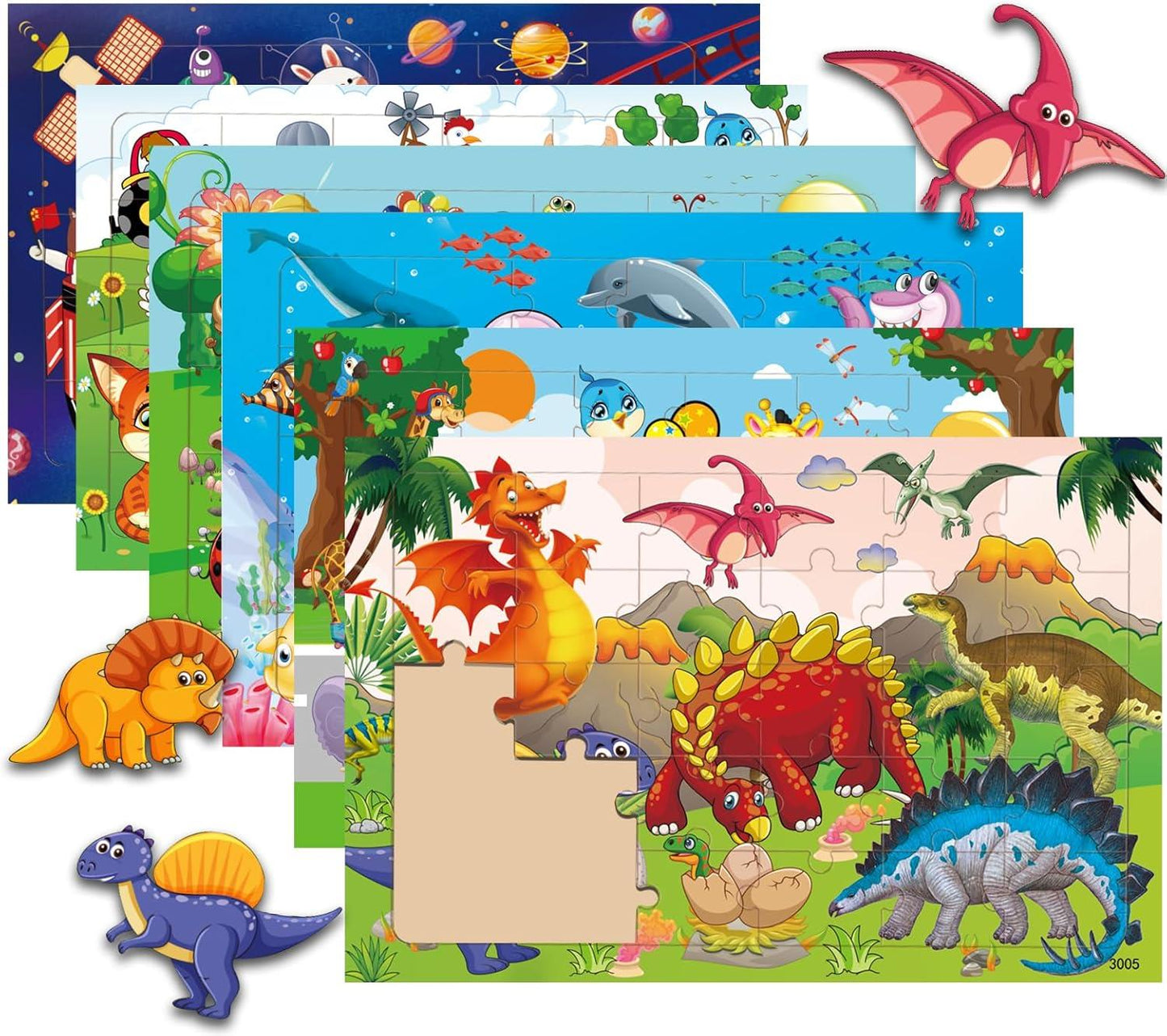 6 Pack Wooden Jigsaw Puzzles for Kids – Educational 30 Piece Puzzle Set for Ages 3–6
