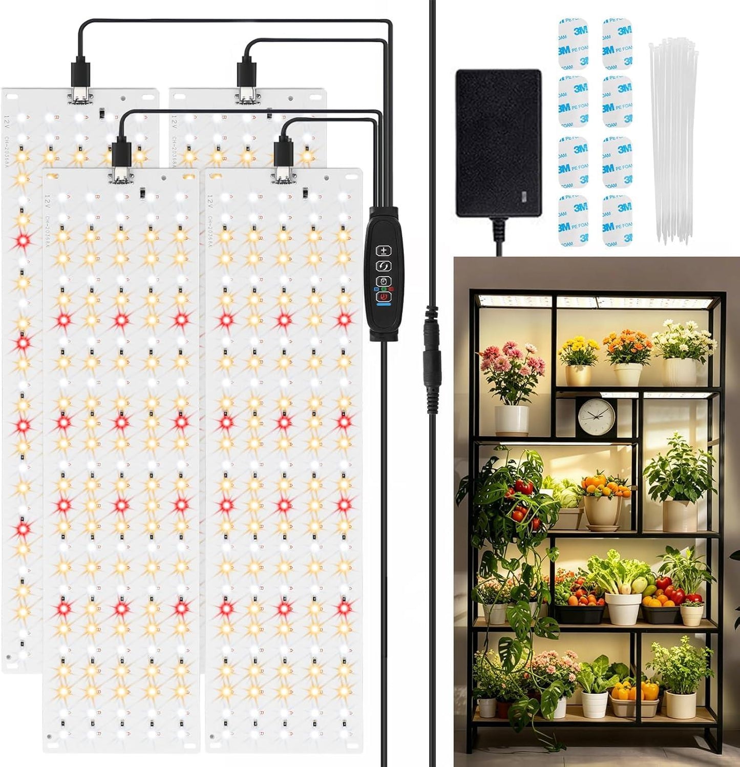 540 LED Full Spectrum Grow Light – 4 Panel Indoor Plant Growing Lamp with Timer