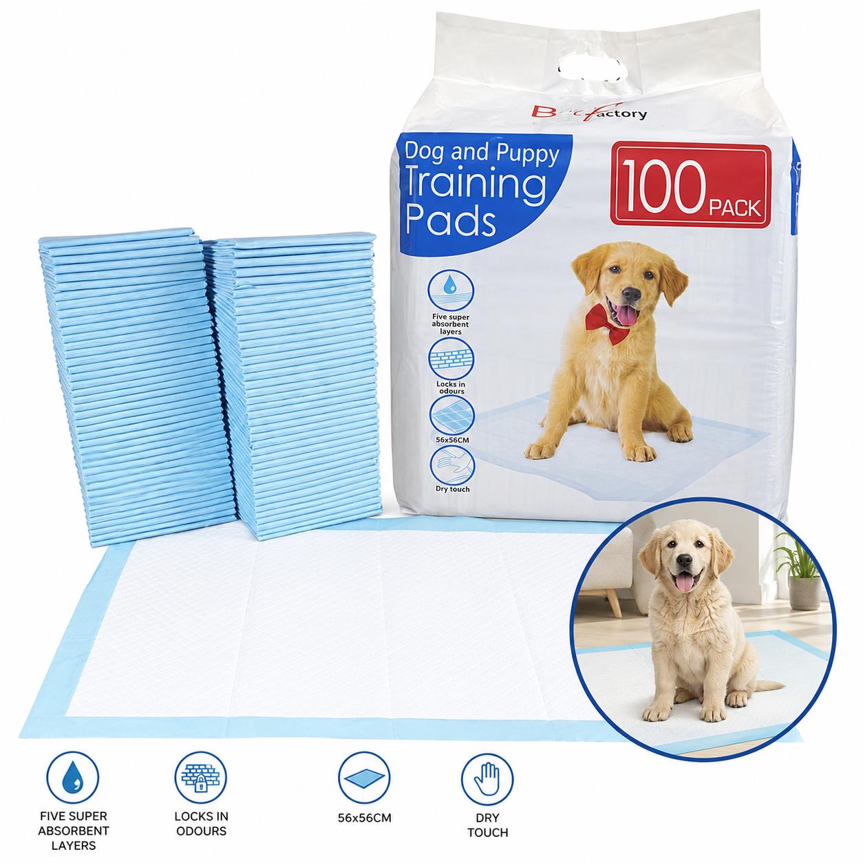 100 Puppy Training Pads 56x56cm Dog Pee Toilet Mats Leak Proof 5 Layer