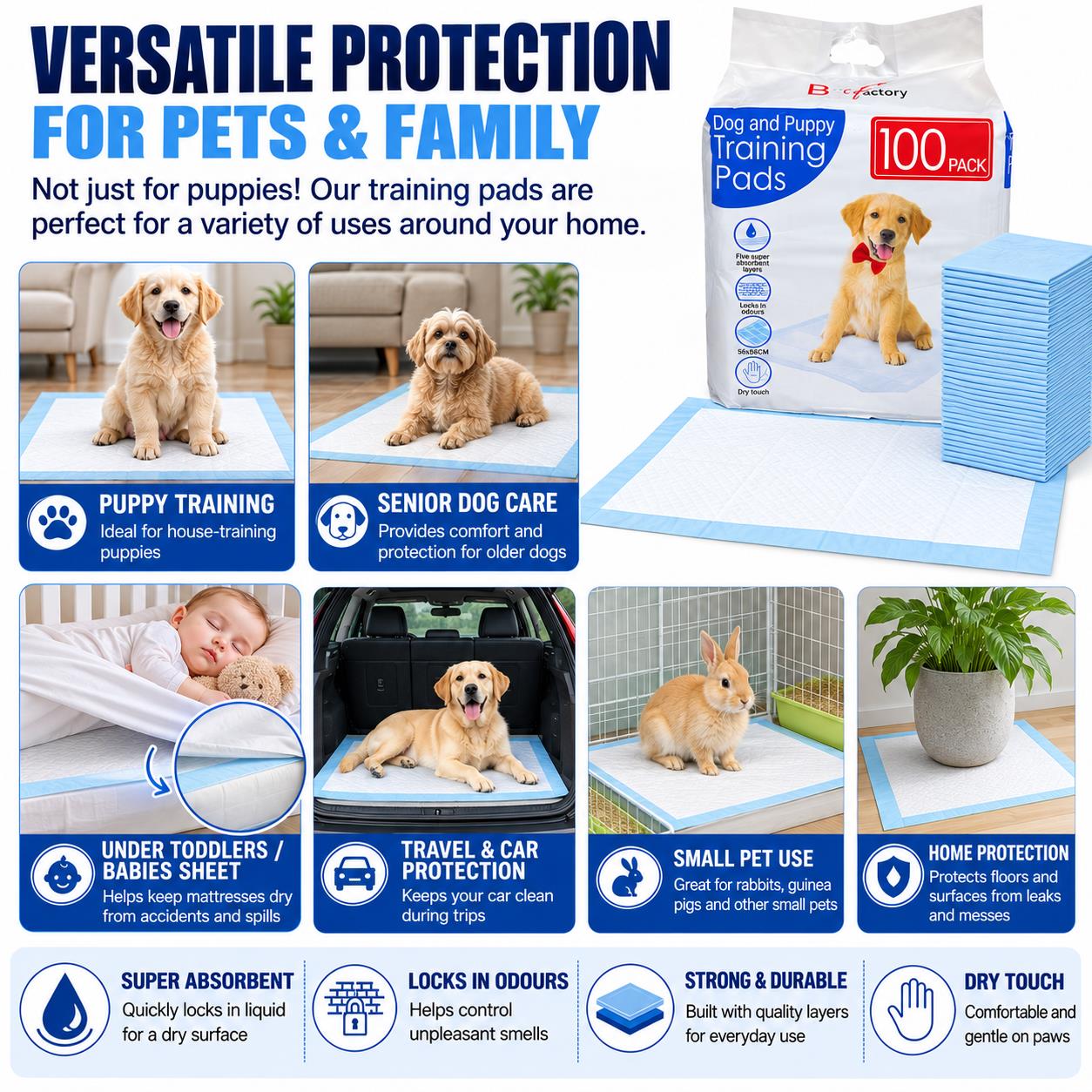 100 Puppy Training Pads 56x56cm Dog Pee Toilet Mats Leak Proof 5 Layer