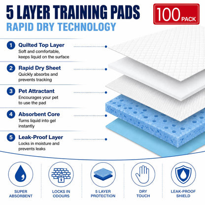100 Puppy Training Pads 56x56cm Dog Pee Toilet Mats Leak Proof 5 Layer