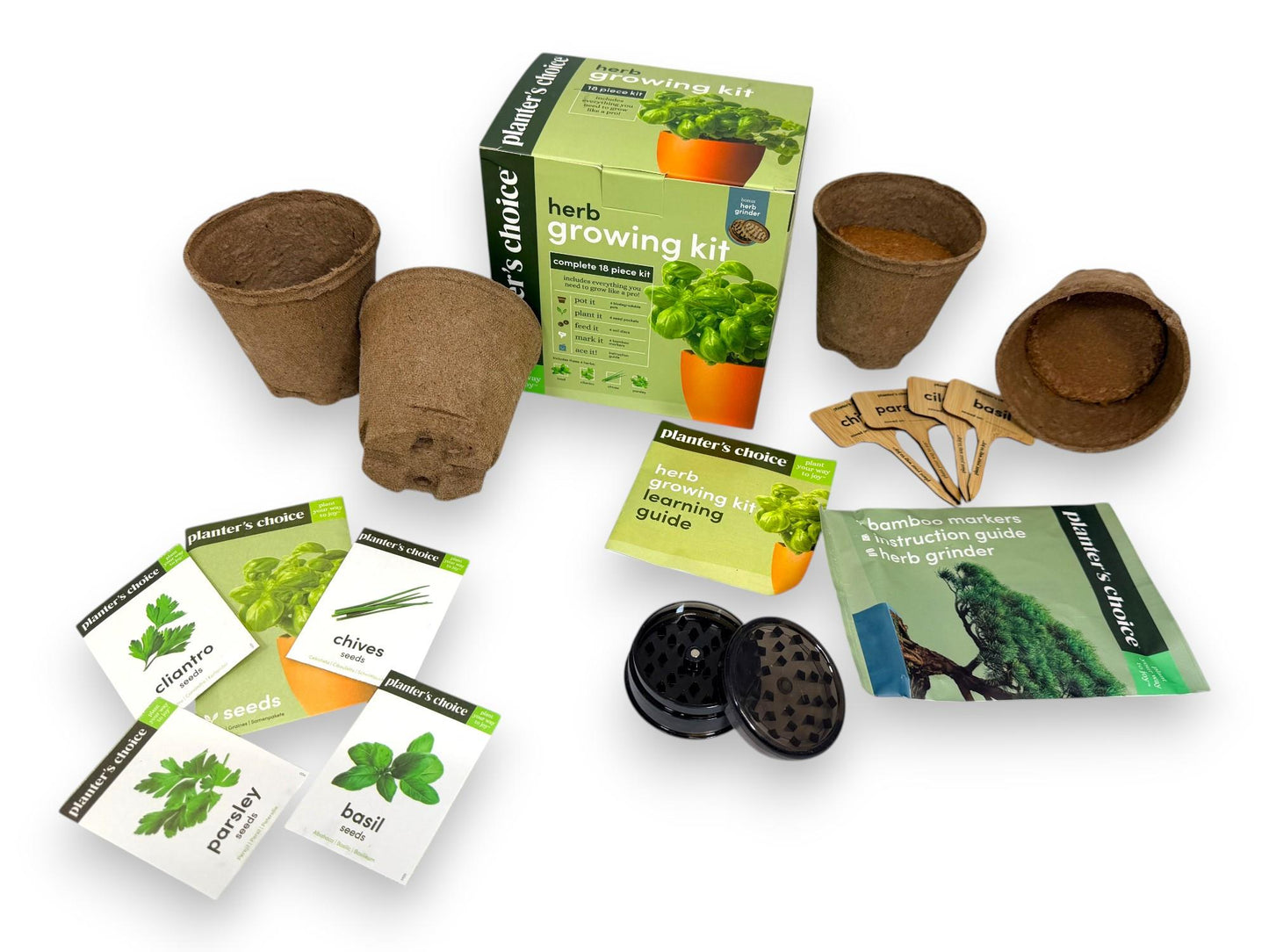 Planter's Choice Herb Growing Kit Indoor Garden Gift Set Basil Chives Parsley