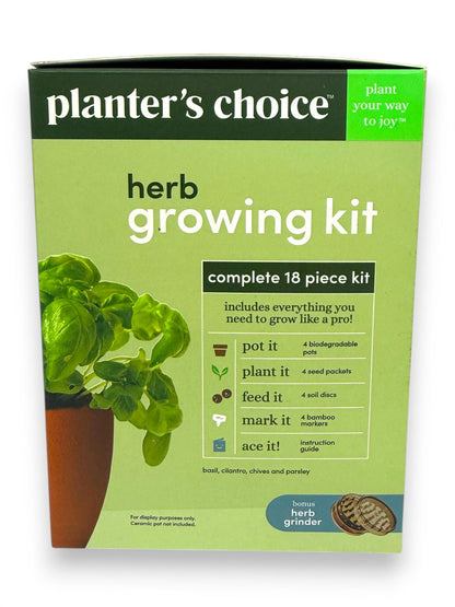 Planter's Choice Herb Growing Kit Indoor Garden Gift Set Basil Chives Parsley